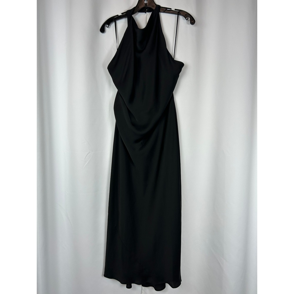 Aritzia‎ Black Audience Satin Halter Dress Quiet Luxury Open Back Minimalist 8
